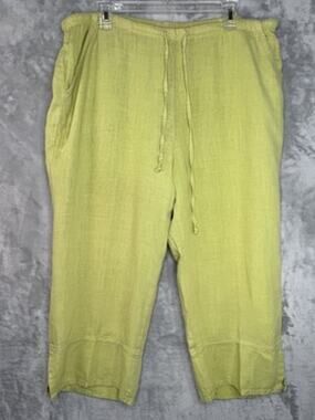 Match Point Pants Womens Medium Green Linen Capri Crop Drawstring Waist USA Made